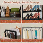 2-in-1 Shoe and Purse Rack, 5-Tier Shoe Rack with Wooden Tray & 7 Hooks, Industrial Metal Shoe Shelf with Removable Shelves f