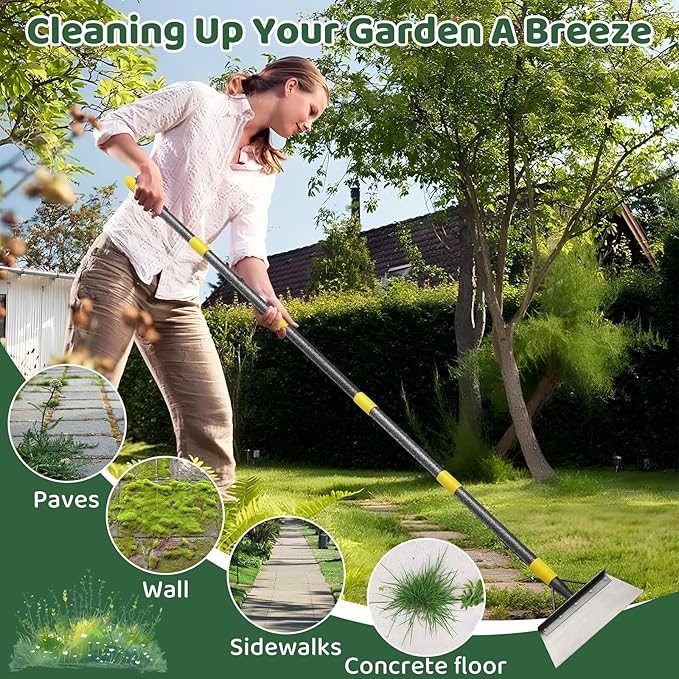 Garden Flat Shovel,74" Floor Weeding Scraper for Driveway Sidewalks, Floor Ice Snow Removal Tool for Outdoor Garden, Multifunctional Graden Shovel for Lawn Edging Weeding Chopping