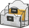 MyGift Metal Wire Basket Desk Organizer, 2 Compartment Inbox/Outbox Black Entryway Wall Mail Sorter, Office Desktop Stationer