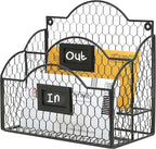 MyGift Metal Wire Basket Desk Organizer, 2 Compartment Inbox/Outbox Black Entryway Wall Mail Sorter, Office Desktop Stationer