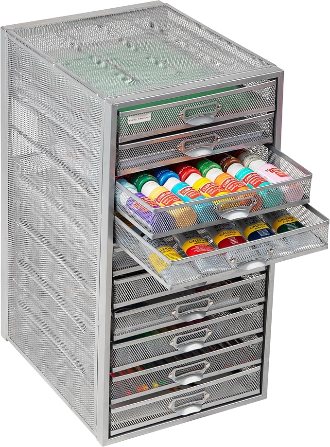 Mind Reader 10-Drawer Desk Organizer for Office Supplies, Crafts, Mail Sorting & More, Metal Mesh, 10.75"L x 14"W x 21.25"H, 