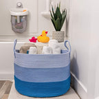 OrganiHaus Large Woven Storage Basket for Blankets and Toys 20" x 13" Inch, Rope Laundry Basket with Handles, Cushions & Pill