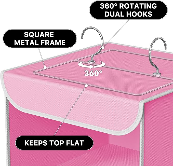 Simple Houseware 3-Shelf Hanging Closet Organizer, Fabric Storage Shelves with 57L Capacity, Pink
