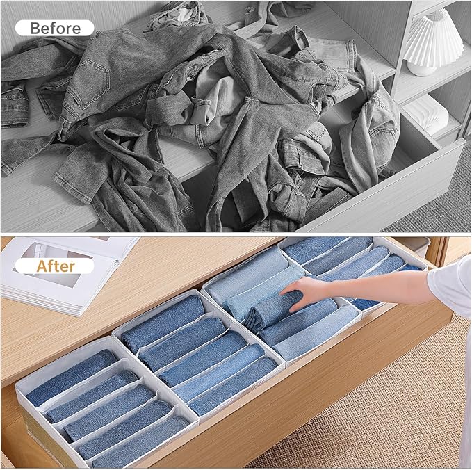 Jeans Drawer Organizers for Clothing,5 Grids Compartment Wardrobe clothes organizer,Fabric Washable Closet Organizers and Sto
