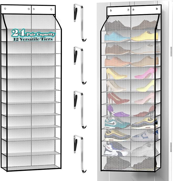Kotkn 24-Pair Over Door Shoe Organizer for Family & Kids, Double Sided | Hanging Storage for Sneakers, Boots, Toys & Room Org