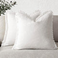 Foindtower Set of 2 Decorative Linen Fringe Throw Pillow Covers Cozy Boho Farmhouse Cushion Cover with Tassels Soft Accent Pi