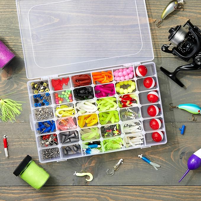 Juvale Jewelry Organizer Box - 3-Pack, 1.7 x 10.75 x 7 In, Clear Plastic - Bead Storage Containers with 36 Compartments & Div