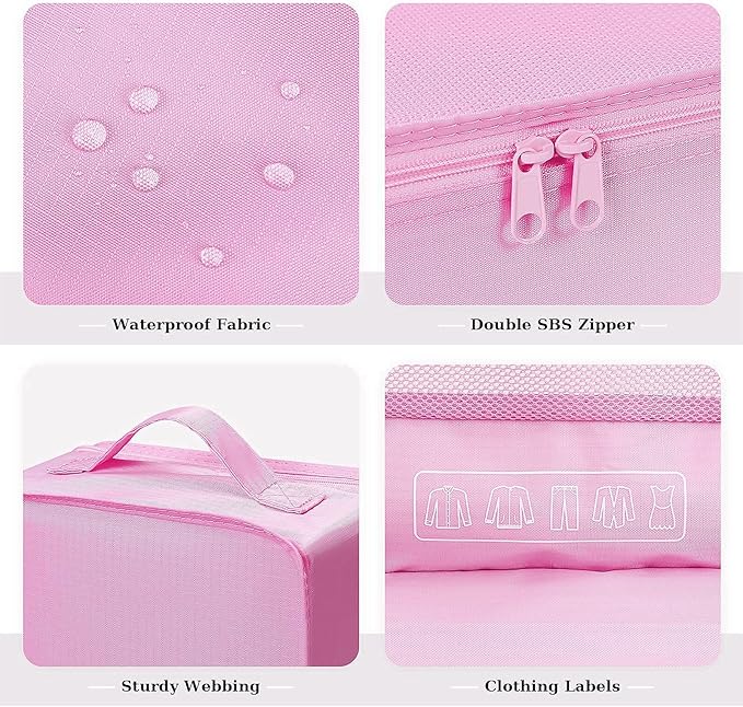 Mossio 6 Set Packing Cubes with Shoe Bag - Lightweight Travel Luggage Suitcase Organizers