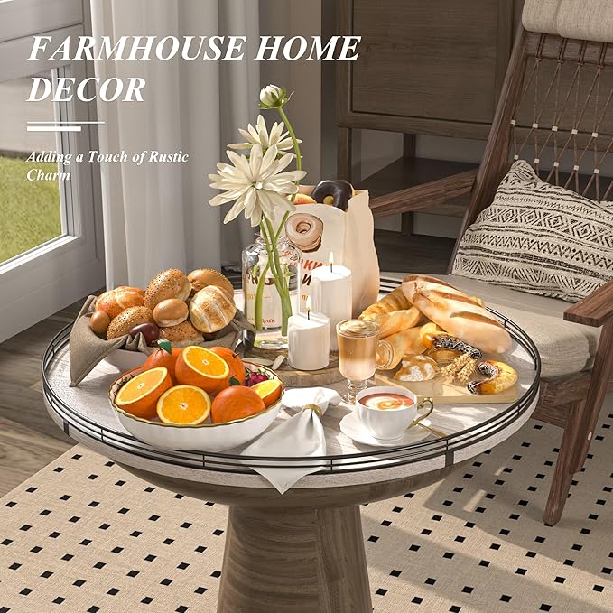 24" Lazy Susan Wood Turntable Organizer for Kitchen Decor, Farmhouse Round Wooden Larger Lazy Susan Organization and Storage 