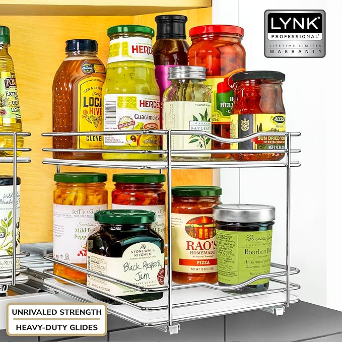 LYNK PROFESSIONAL® Pull Out Spice Organization for Cabinets - 8-3/8 inch Wide – Spice Rack for Inside Cabinets, Slide Out Spi