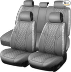 CAR PASS Gray Leather Bling Car Seat Covers Full Set, Luxury Microfiber Nappa PU Cushioned, Waterproof Anti-Slip Universal Fi