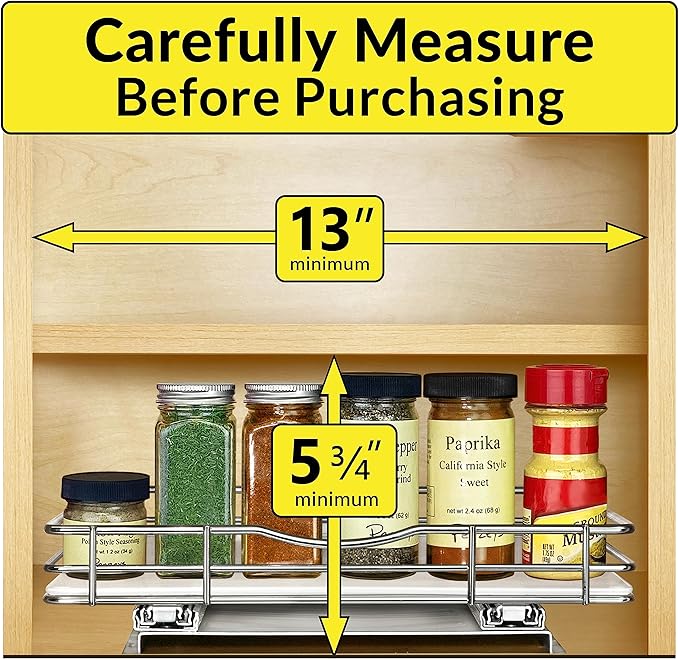 LYNK PROFESSIONAL® Pull Out Spice Organization for Cabinets - 12-3/8 inch Wide – Spice Rack for Inside Cabinets, Slide Out Sp