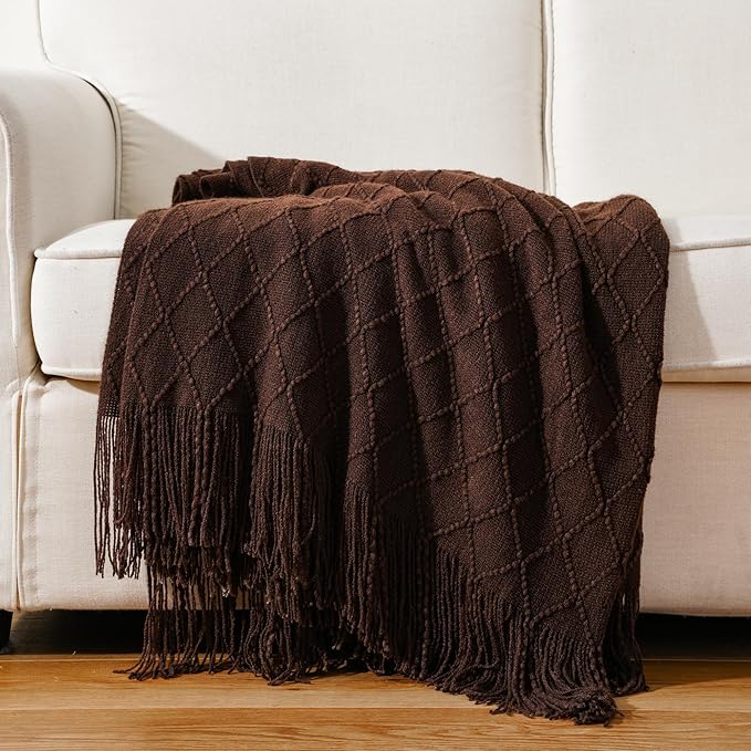 BATTILO HOME Dark Brown Throw Blanket for Couch, Chocolate Knit Throw Blankets for Home Decor, Decorative Brown Blanket for F