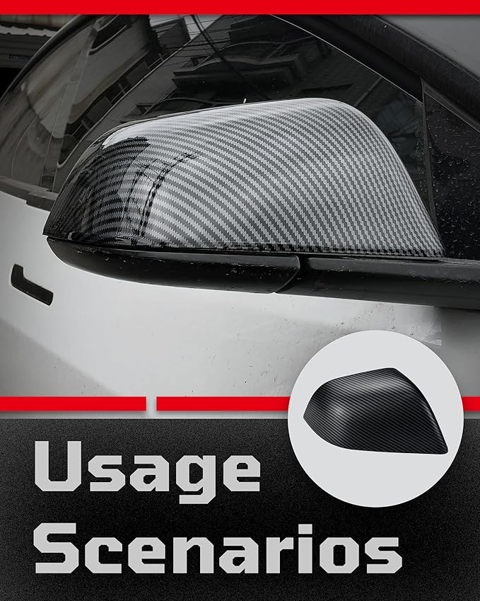 Side Mirror Caps Cover Compatible with Tesla Model 3 2017 2018 2019 2020 2021 2022 2023 2024 2025 Matte Carbon Fiber Mirror Covers