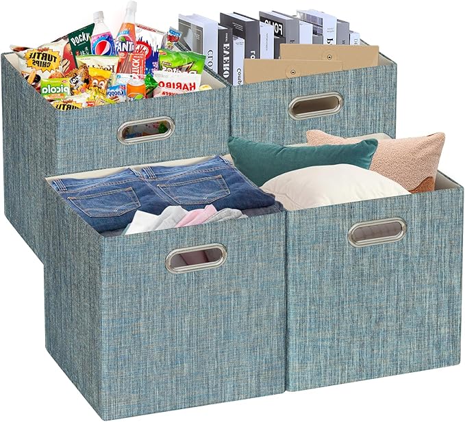 Posprica Storage Basket Bins,13×13×13 Foldable Storage Boxes Fabric Drawer Cubes for Closet Shelf Cabinet Bookcase - Set of 4