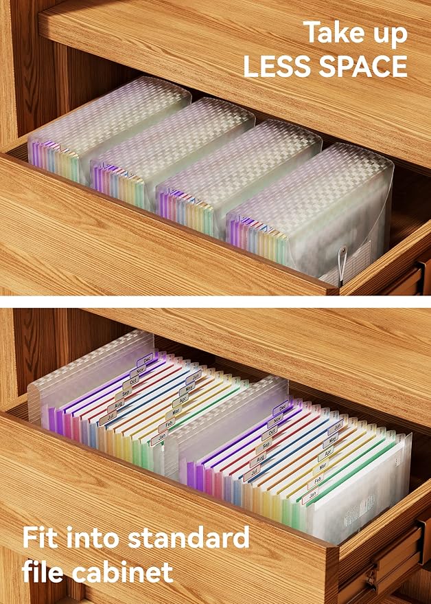ABC life 12 Pockets Accordion File Organizer Expanding File Folders, Portable Monthly Bill Receipt Document Organiser, Expand