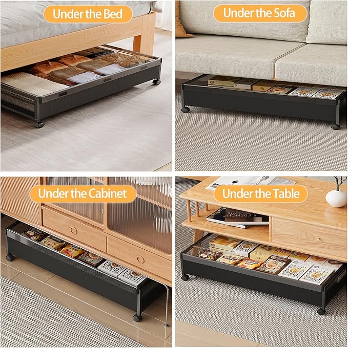 Under Bed Storage Containers with Wheels, 80L Extra-large Underbed Shoe Storage Organizer 2 Pack with Removable Lids, Large R