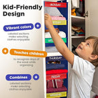 Handy Laundry Hanging Clothes Organizer for Kids - 6-Shelf Closet Daily Clothing Organization Labeled Shelves with Days of Th