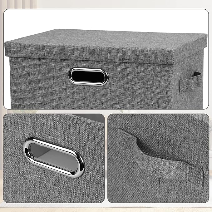 Graciadeco Medium 15" 21 Quart Collapsible Stackable Storage Bins with Lids, 5 Packs Grey Foldable Fabric Closet Boxes Heavy-