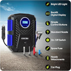 FORTEM Tire Inflator Portable Air Compressor, Air Pump for Car Tires and Bikes, Car Tire Pump w/Auto Shut Off, 150 PSI, 12V DC, LED Light, Carrying Case, for Men, Women
