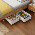 Under Bed Storage Containers with Wheels, Larger Bamboo Wood Under Furniture Storage Containers with Dust Bags，Rolling for Sh