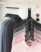 MORALVE Space Saving Hangers for Closet – 4 Pack European Beechwood 6-Tier Shirt Organizer with 360° Swivel Hook – Collapsibl