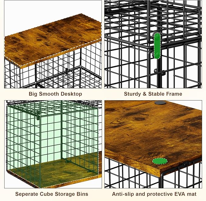 Wire Cube Closet Organizer and Storage Shelf with Extra Woodtop, 11.8“ Sturdy 6 Cube Storage Organizer Shelf, Modular Cubby S