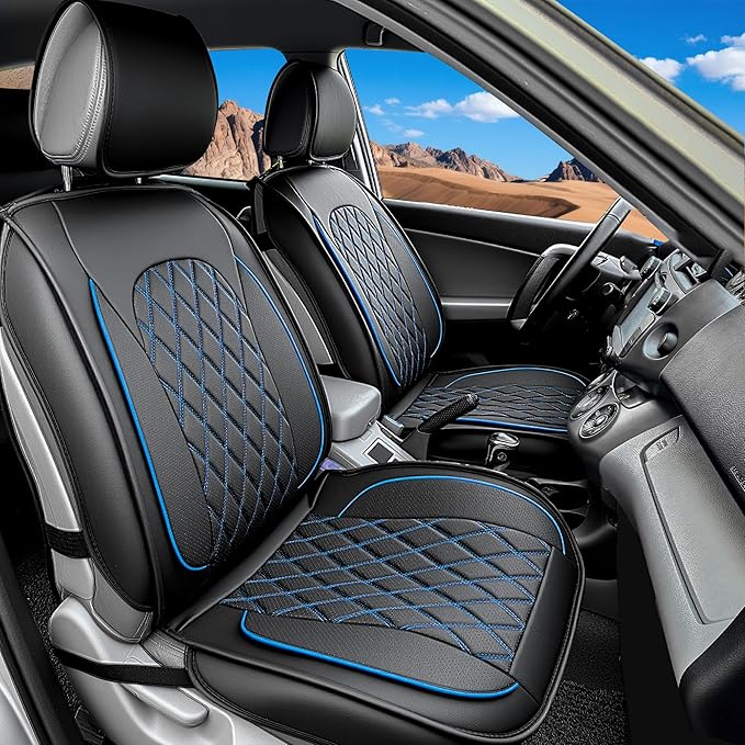 LINGVIDO Car Seat Covers for Front Seats (2 Seats) - Premium Perforated Nappa Leather,Waterproof Shield, Omni-Adapt Fit for S