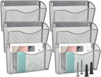 EASEPRES 6 Single Pocket Mesh Hanging File Organizer, Vertical Wall Mounted Magazine File Holder, Mount Basket Mail Paper Doc
