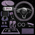 Purple Car Accessories Set, 27 Pieces – Bling Car Accessories for Women, Steering Wheel Cover, Rearview Mirror, Air Vent, Dashboard and Console Rhinestone Decor - Universal Fit Interior Styling Kit