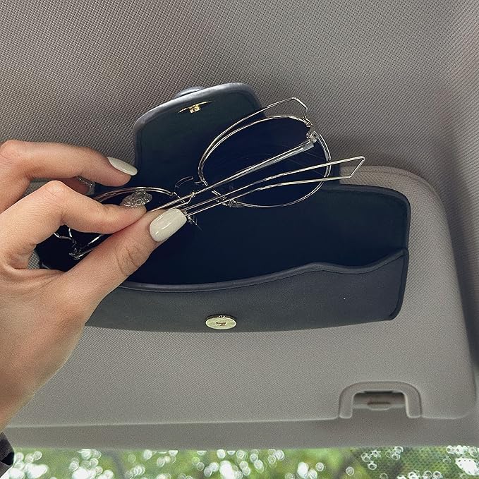 Car Sunglasses Holder for Car Visor Vegan Leather Auto Eyeglass Case with Clip Automotive Interior Visor Accessories