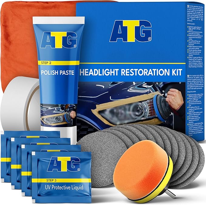 ATG Headlight restoration Kit - Universal Car headlight cleaner and restorer Kit - Headlight restorer kit for plastic car hea