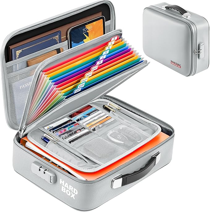 SMARTAKE Fireproof Document Box with Lock, Hard Case Waterproof Safe Box File Organizer, for Important Documents Papers Passp