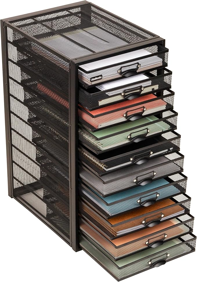 Mind Reader 10-Drawer Desk Organizer for Office Supplies, Crafts, Mail Sorting & More, Metal Mesh, 10.75"L x 14"W x 21.25"H, 