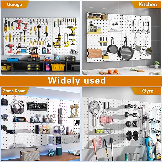 Peg Board, 112pcs Metal PegBoard Organizer with Accessories, 6 Pack 16'' x 12'' White Pegboard Panels with Hooks, Wall Organi
