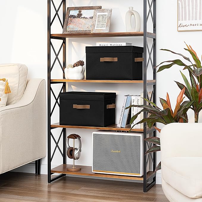 StorageWorks Fabric Storage Bins with Lid, Decorative Storage Boxes for Shelves, Stackable Closet Organizer Basket with Handl