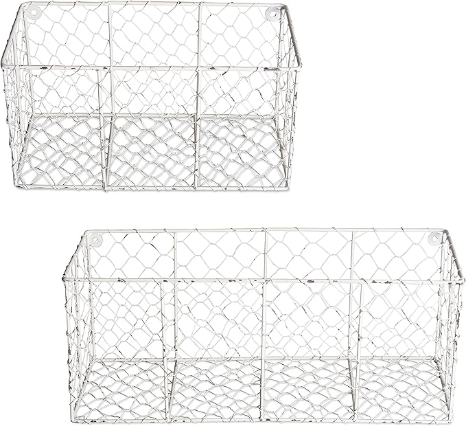 DII Chicken Wire Collection Farmhouse Vintage Wall Baskets, Assorted Basket, Antique White
