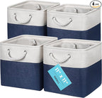 OrganiHaus 11x11 Cube Storage Bins 4 Pack, Foldable Cube Storage Organizer w/ Rope Handles, Collapsible Fabric Bins for Toys,