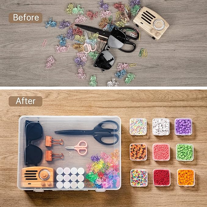 Bead Organizer Box, 60 Pack Small Clear Storage Boxes with Labels, Large Travel Craft Case with Handle, Mini Plastic Containe