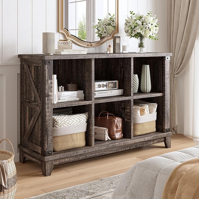 EnHomee 6 Cube Storage Organizer Bookshelf, Wood Cube Shelf Bookcase with Storage, Bookshelf for Living Room and Bedroom,Blac