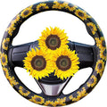 Evankin Sunflower Steering Wheel Cover Cute and Handmade,Leather Universal Steering Wheel Cover 15 inch, Fashionable Boho Sun