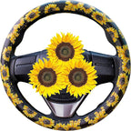 Evankin Sunflower Steering Wheel Cover Cute and Handmade,Leather Universal Steering Wheel Cover 15 inch, Fashionable Boho Sun