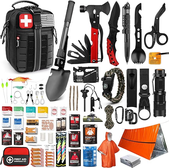 Survival First Aid Kit, 190 Pcs Survival Gear and Medical Supplies, Military IFAK EMT Molle Tactical Pouch for Outdoor, Campi