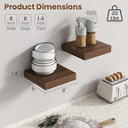 Axeman Square Floating Shelves for Wall, 8" W x 8" D x 1.4" H Rustic Wooden Wall Shelves, 4 Pack Wall Mounted Floating Shelf 