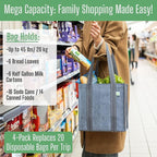 VENO 2-4 Pack Reusable Grocery shopping Bags, Medium Tote Bag w/Handle Hard Bottom, Heavy Duty, Foldable Carrier
