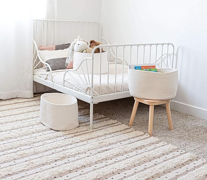 OrganiHaus Rope Baskets for Shelves - Set of 3 Woven Storage Baskets for Organizing, Closet & Toy Storage - Off-White - 15x9x