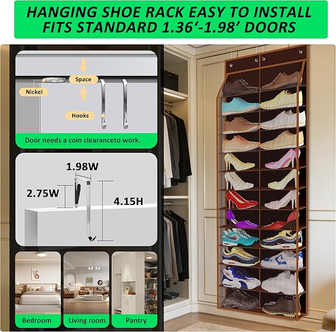 Kotkn 24-Pair Over Door Shoe Organizer for Family & Kids, Double Sided | Hanging Storage for Sneakers, Boots, Toys & Room Org