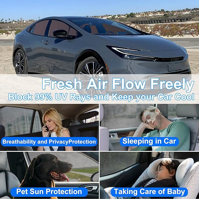Front Side Half Window Shade Foldable Custom Fit for Toyota Prius 2023-2026 Car Window Shades for Side Window Sun Shade UV Protection Heat Insulation for Camping Sleeping 4PCS