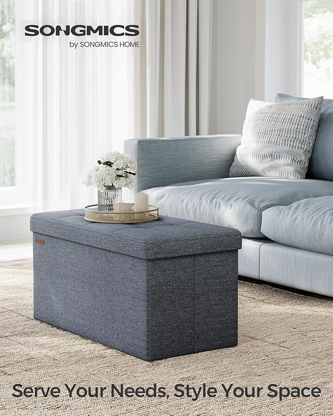 SONGMICS Mazie Collection - 30 Inches Folding Storage Ottoman Bench, Ottoman Foot Rest, End of Bed Bench, Storage Chest, Load