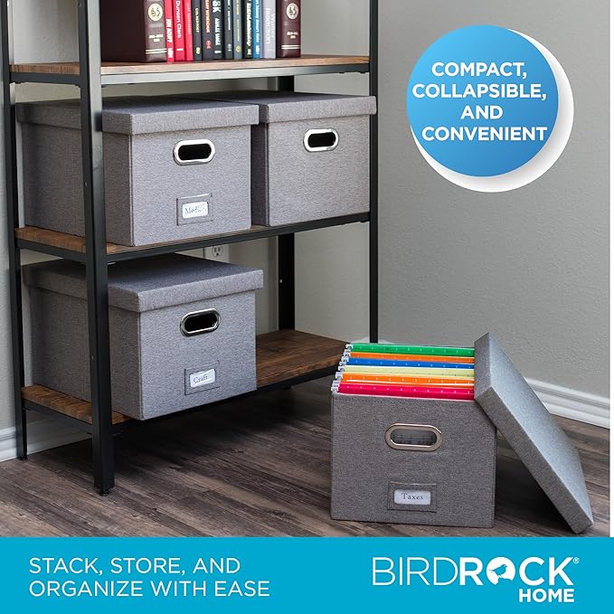 Internet's Best Collapsible File Storage Organizer with Lid - Decorative Linen Filing & Storage Office Box – Hanging Letter/L